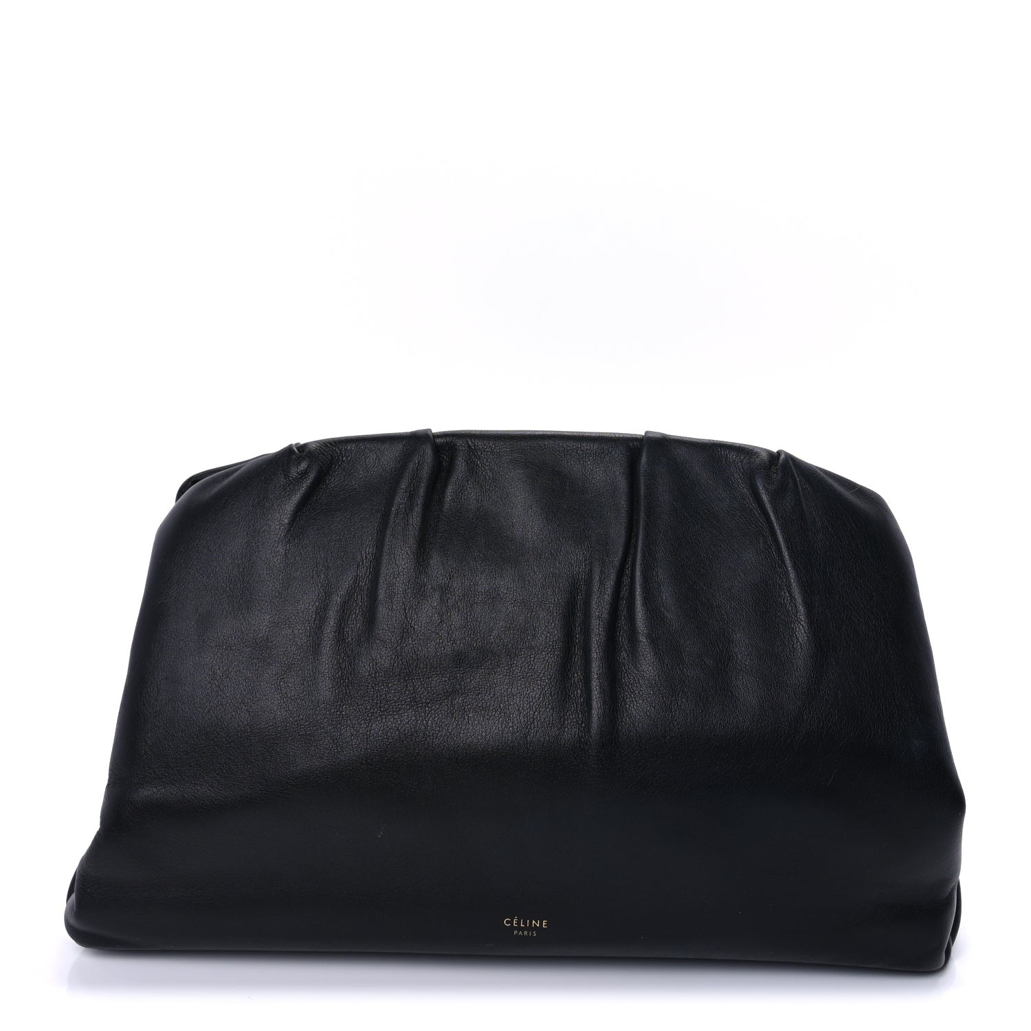 Celine Calfskin Pleated French Lock Clutch  Black 1 of 9