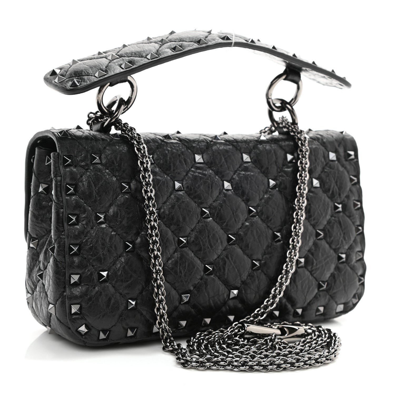 Valentino Garavani Craquele Nappa Small Rockstud Spike Shoulder Bag Black 3 of 8