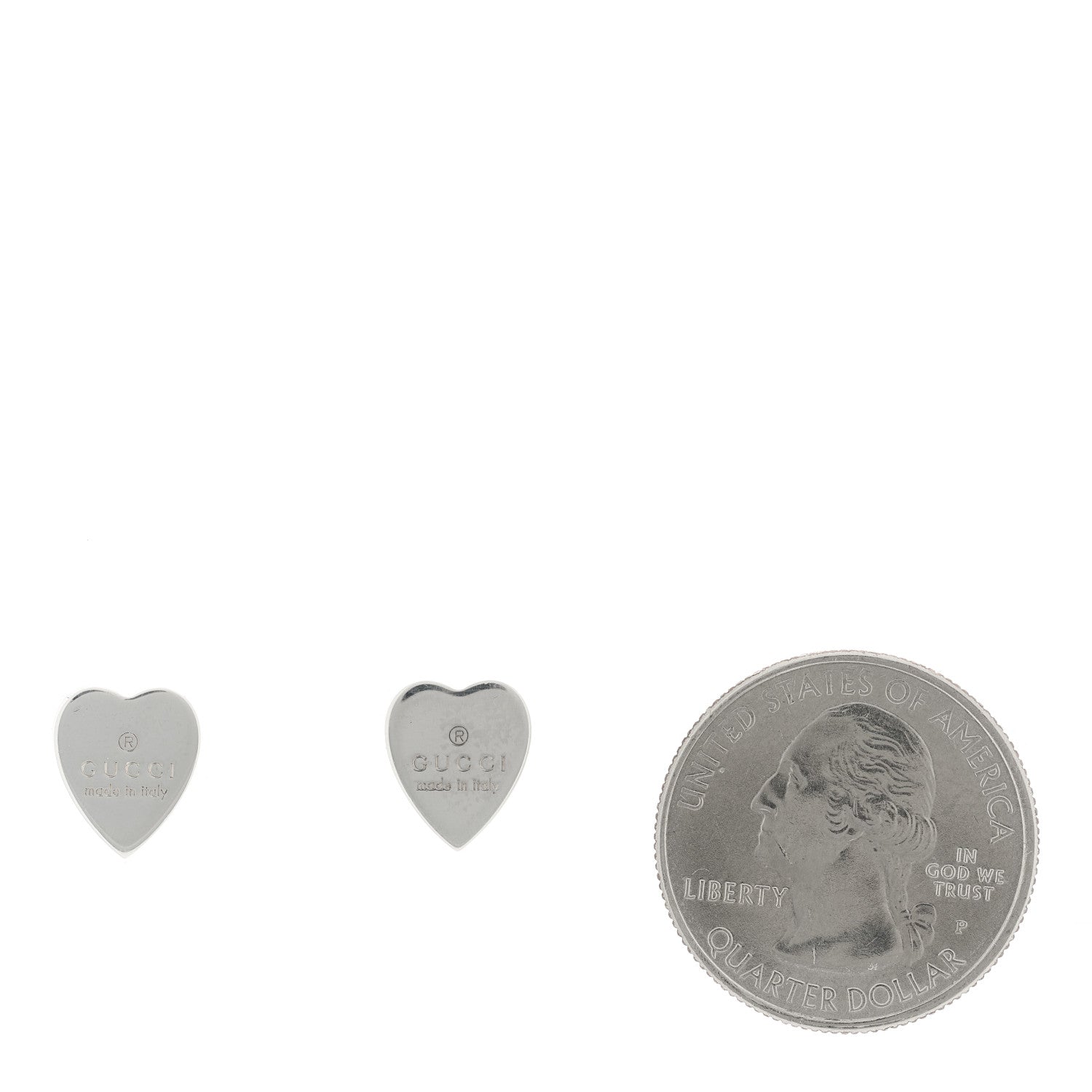 Gucci Sterling Silver Trademark Heart Stud Earrings 2 of 5