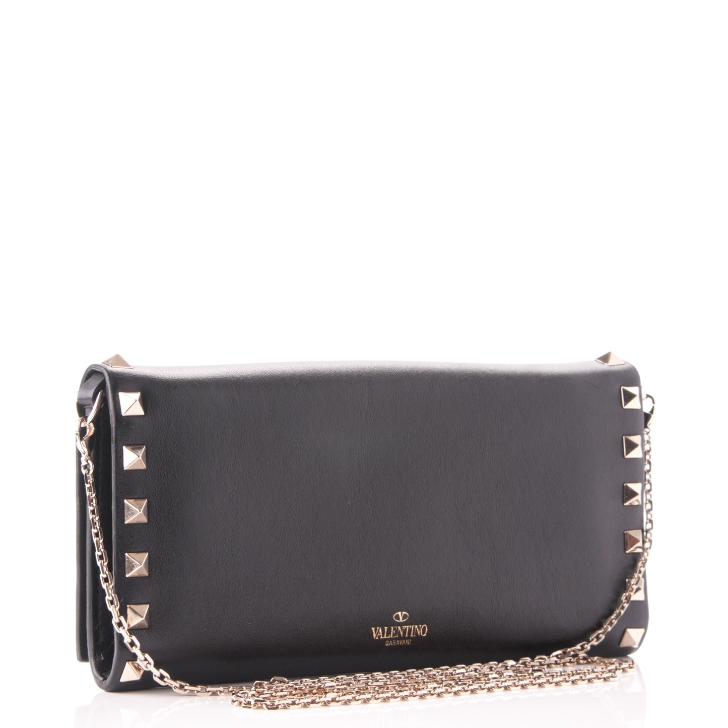 Vitello Rockstud Flap Wallet on Chain Black