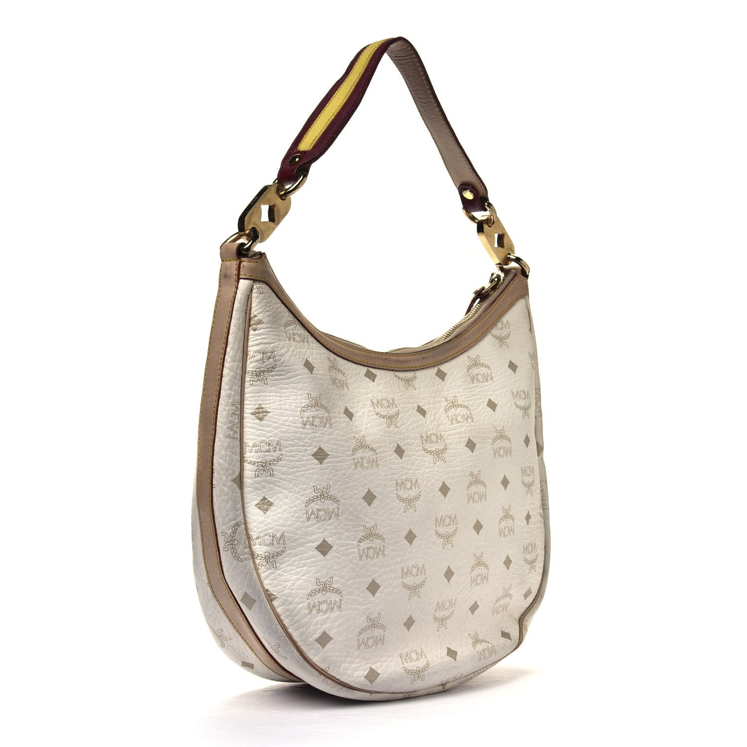 MCM Visetos Striped Hobo White 2 of 12