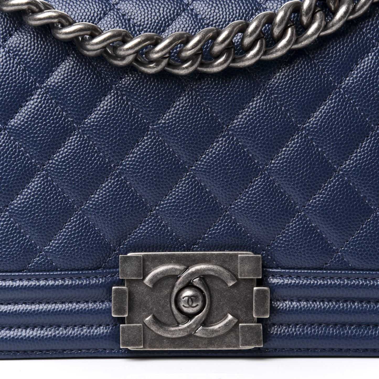 Caviar Quilted Medium Boy Flap Dark Blue