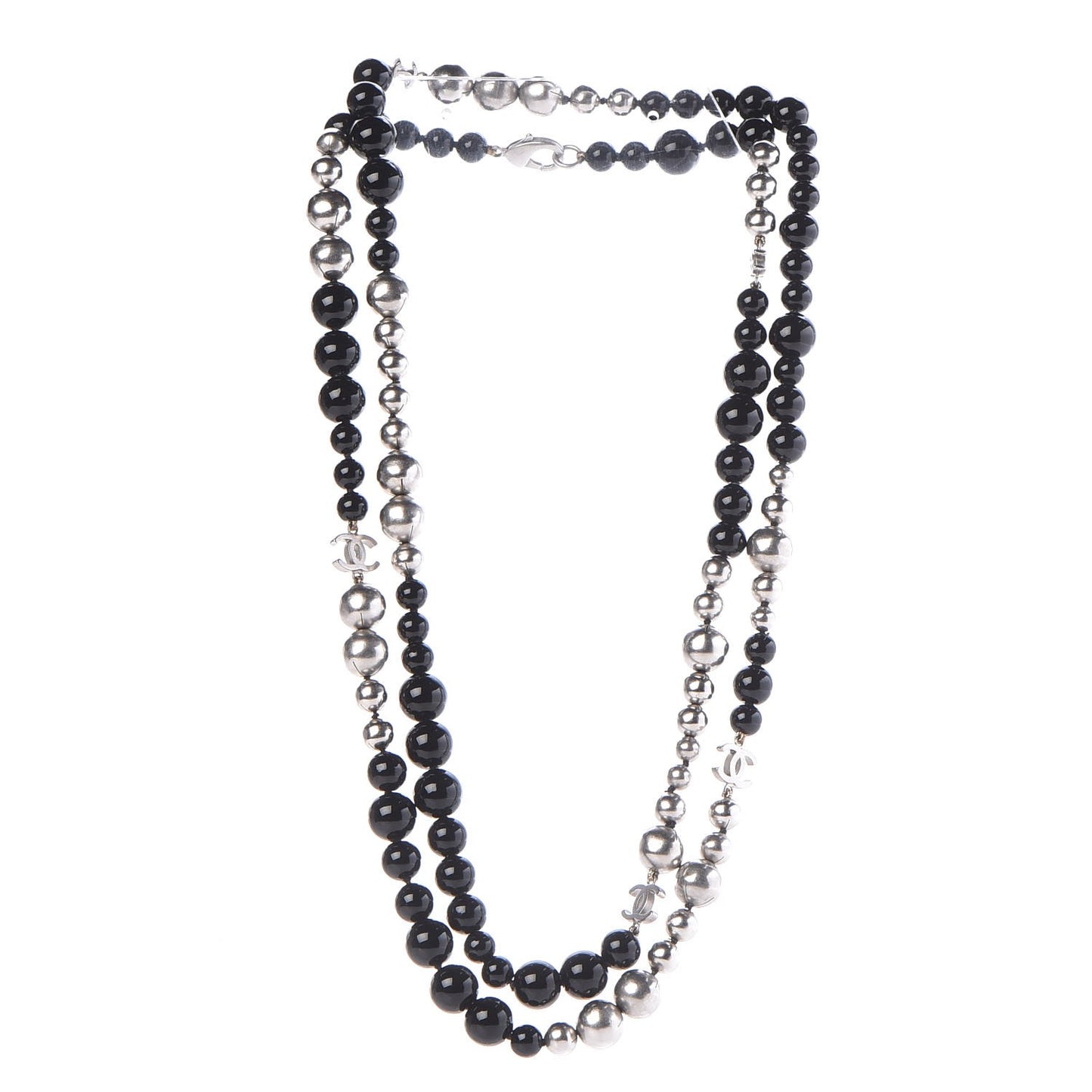 Pearl Beaded CC Long Necklace Black