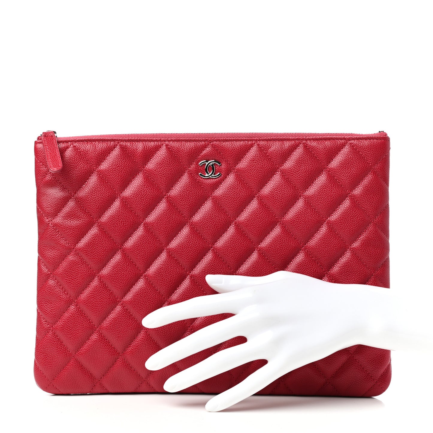 Caviar Quilted Medium Cosmetic Case Dark Pink