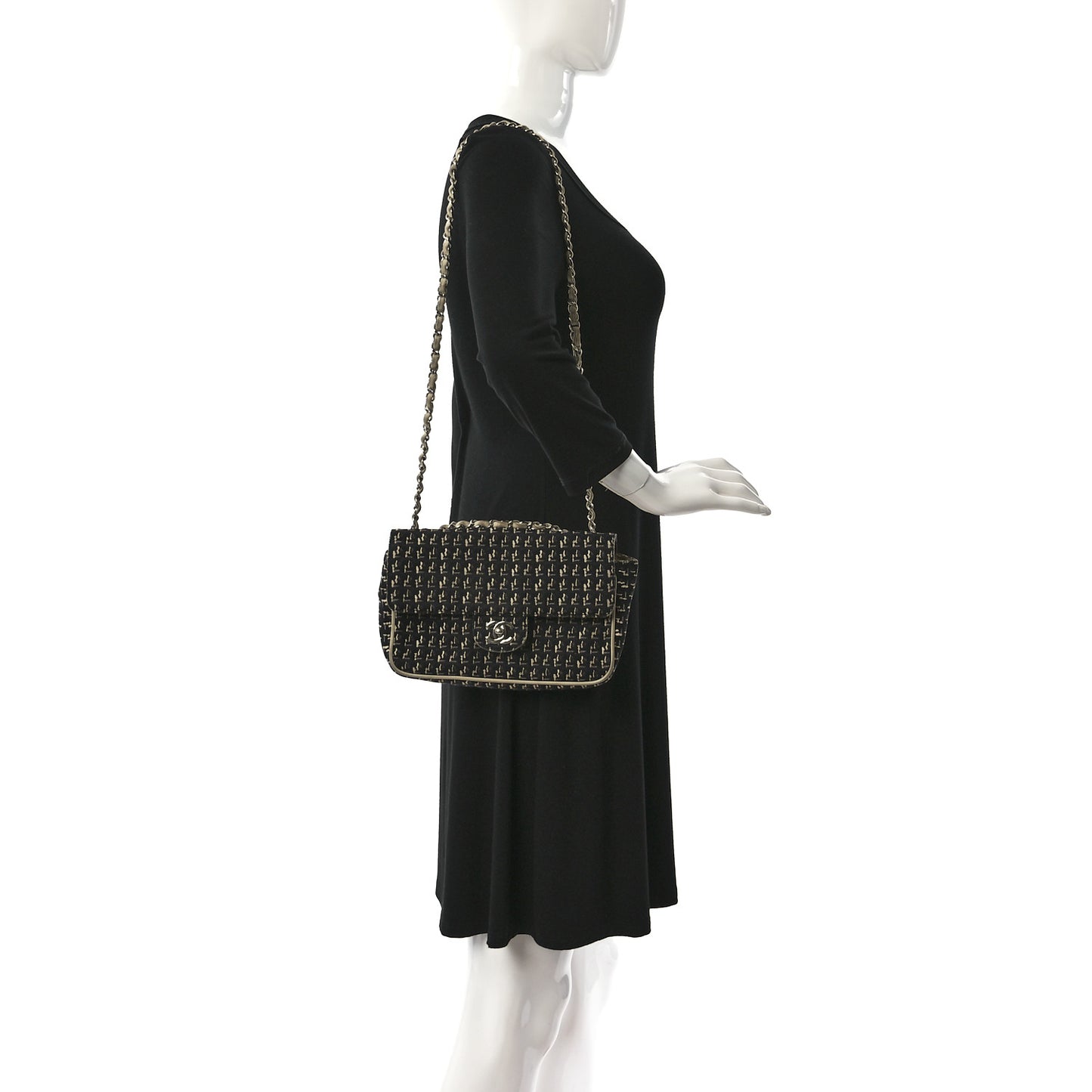 Canvas Lambskin Medium Flap Black Beige Multicolor