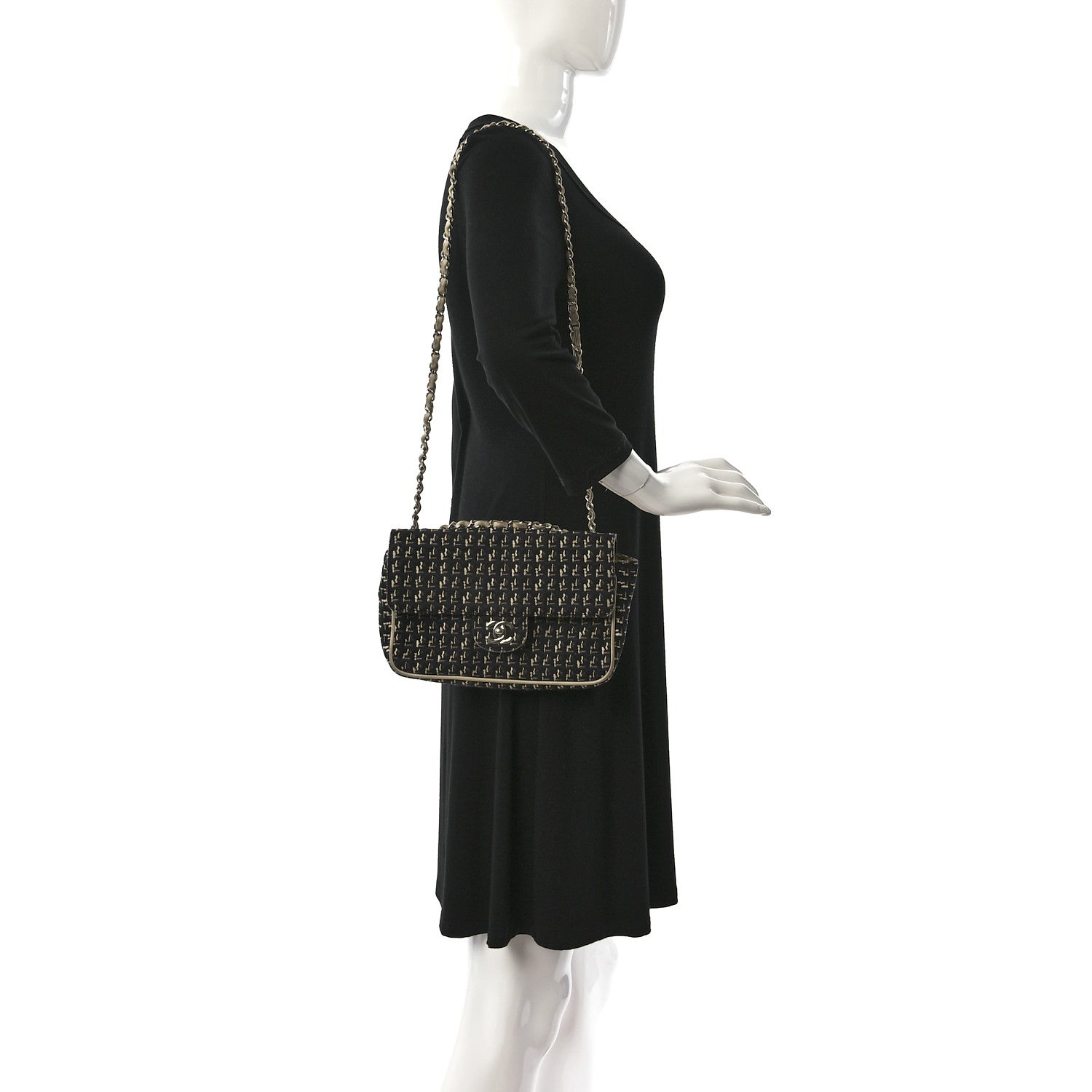 Chanel Canvas Lambskin Medium Flap Black Beige Multicolor 2 of 10