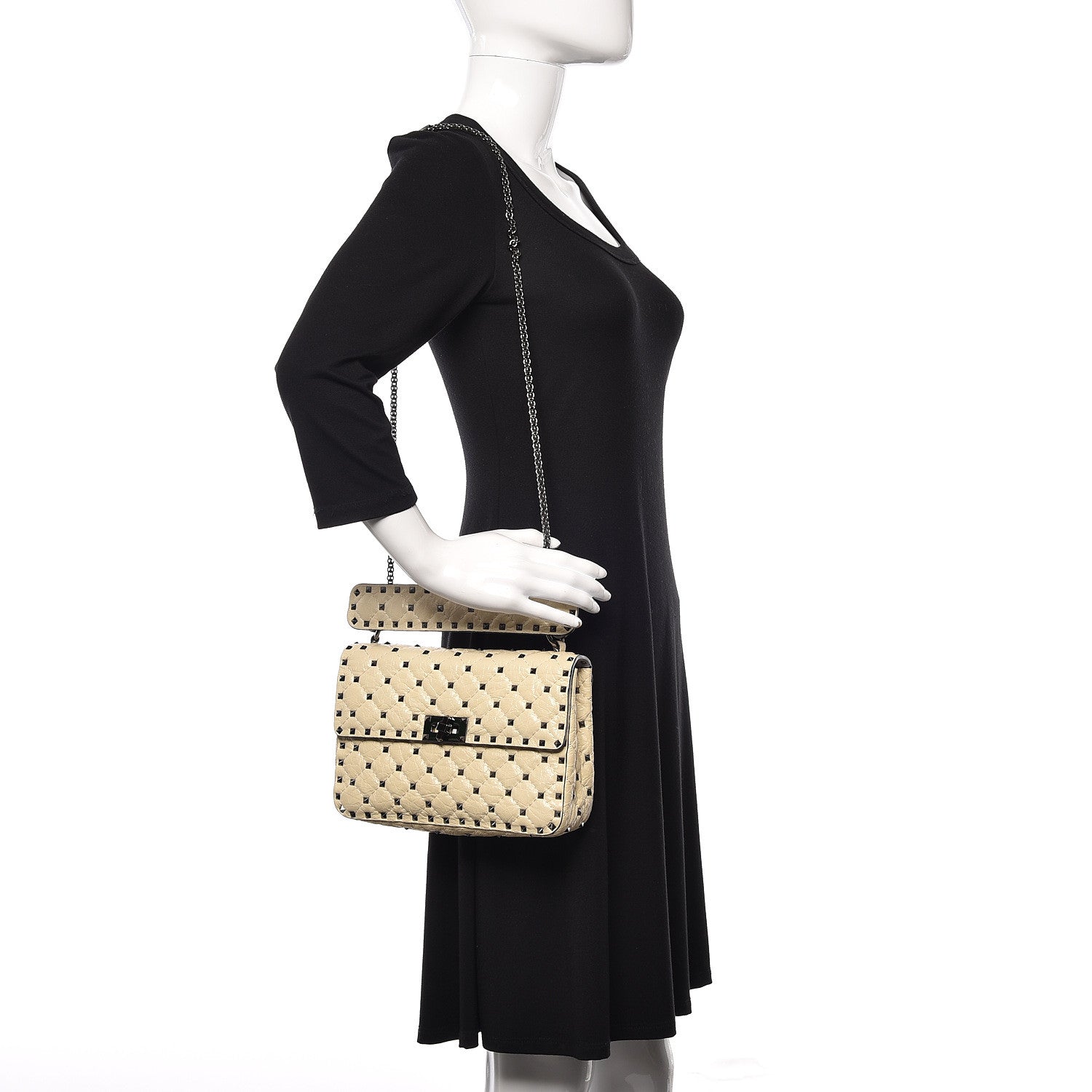 Valentino Garavani Craquele Nappa Medium Rockstud Spike Shoulder Bag Light Ivory 2 of 10