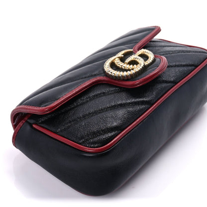Gucci Vintage Effect Calfskin Matelasse Diagonal Super Mini Torchon GG Marmont Shoulder Bag Black Romantic Cherry Black Romantic Cherry 7 of 7