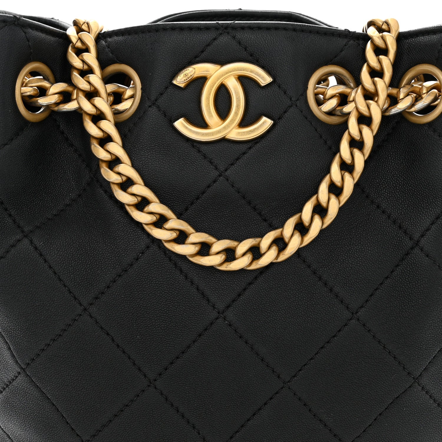 Chanel Lambskin Resin Quilted Small Pearl Samba Bucket Bag Black 8 of 10