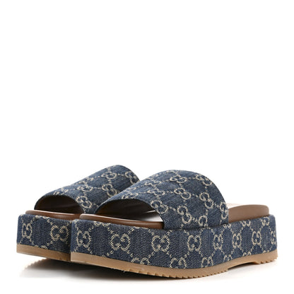 Gucci New Denim GG Monogram Angelina Platform 55mm Slide Sandals 36.5 Blue Tea 4 of 7