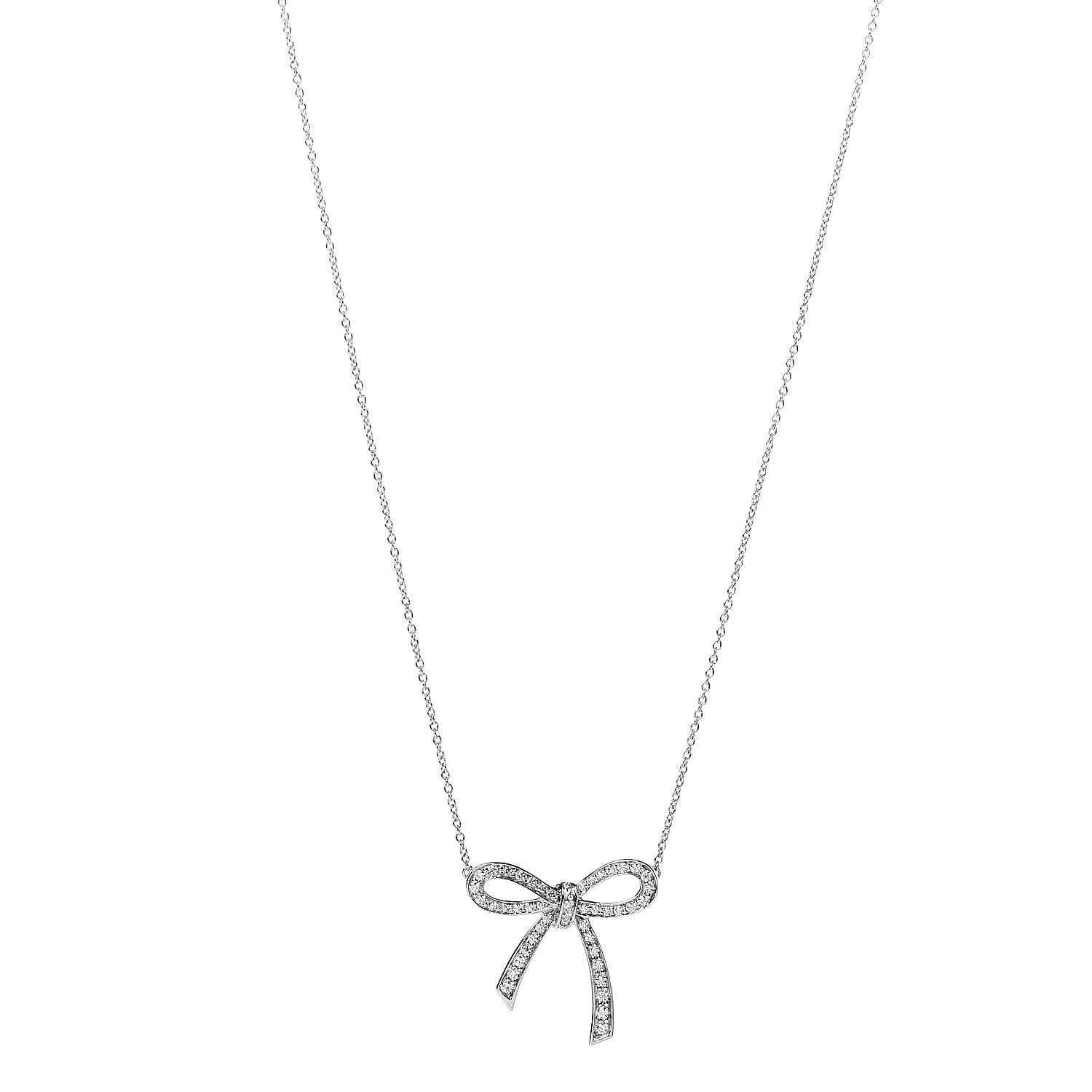 Tiffany Platinum Diamond Bow Pendant Necklace 1 of 5