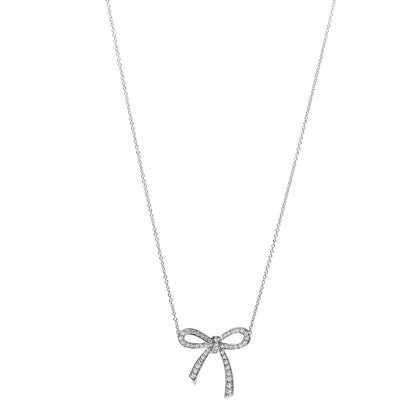 Tiffany Platinum Diamond Bow Pendant Necklace 1 of 5