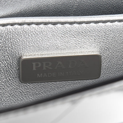 Prada Spazzolato Metal Triangle Logo Triangle Patterned Small Double Handle Crossbody Tote Argento 6 of 10