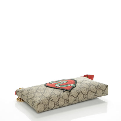 Gucci GG Supreme Monogram Kingsnake Heart Embroidered Chain Wrist Wallet Red 4 of 6