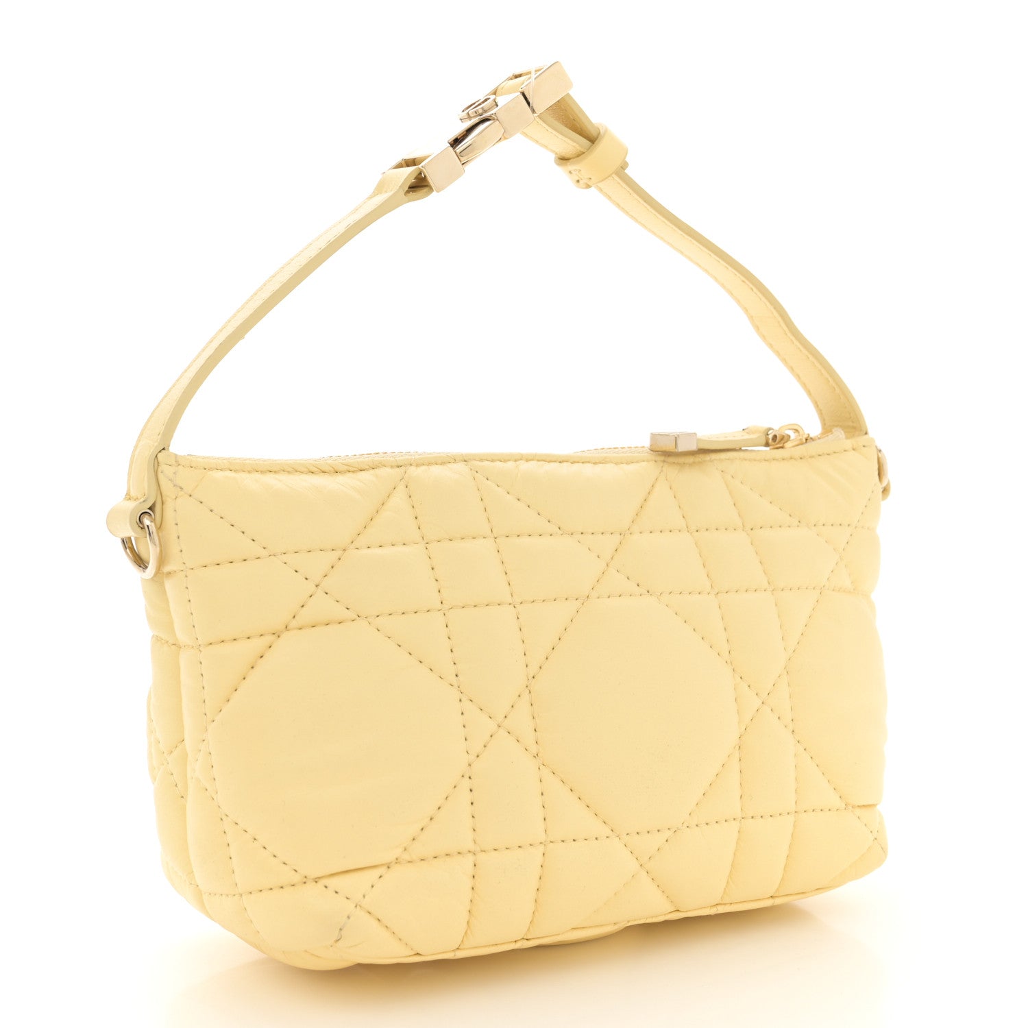 Christian Dior Calfskin Macrocannage Small Diortravel Nomad Pouch Pale Yellow 3 of 11