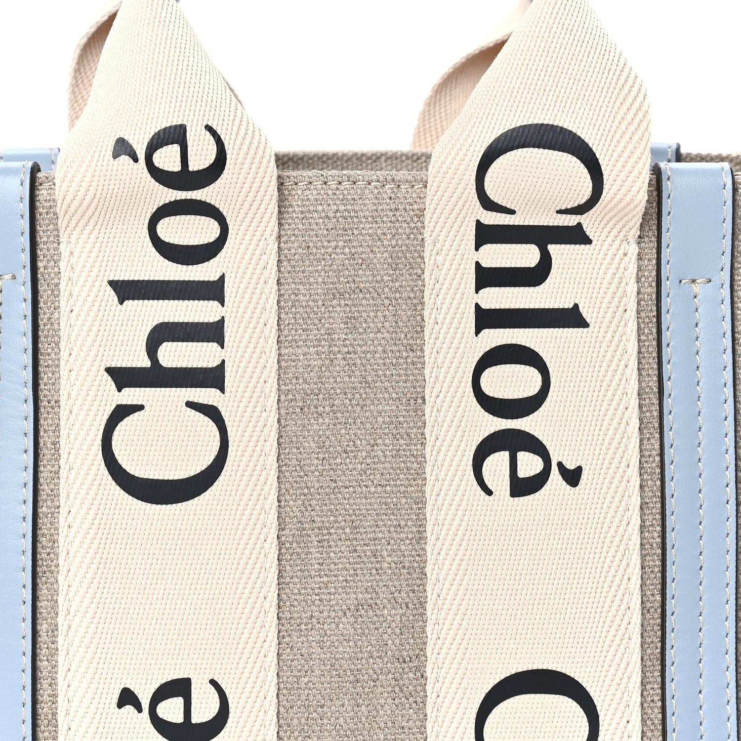 Chloe Cotton Calfskin Small Woody Ribbon Tote With Strap Light Blue 7 of 9