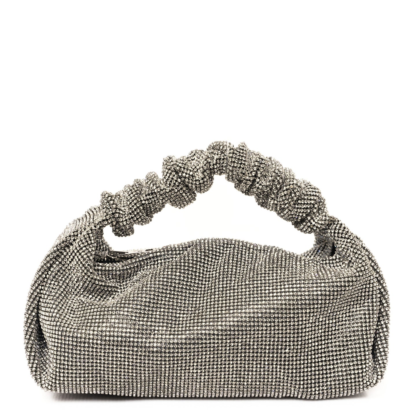 Mesh Crystal Rhinestone Mini Scrunchie Clutch Black Silver