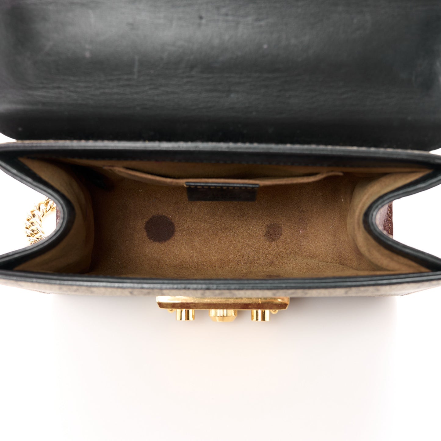 GG Supreme Monogram Calfskin Small Padlock Shoulder Bag Beige Black Cuir