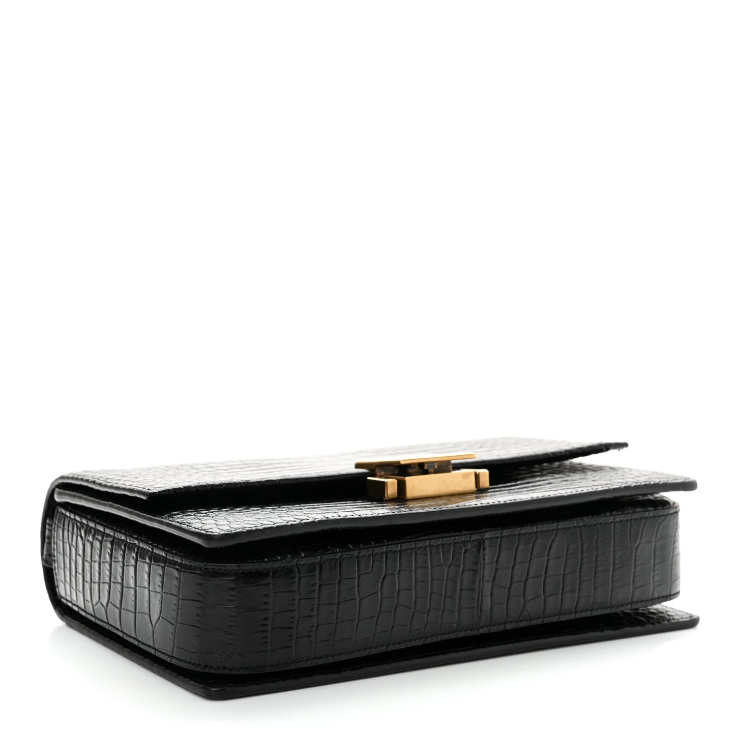 Calfskin Crocodile Embossed Medium Bellechasse Satchel Black