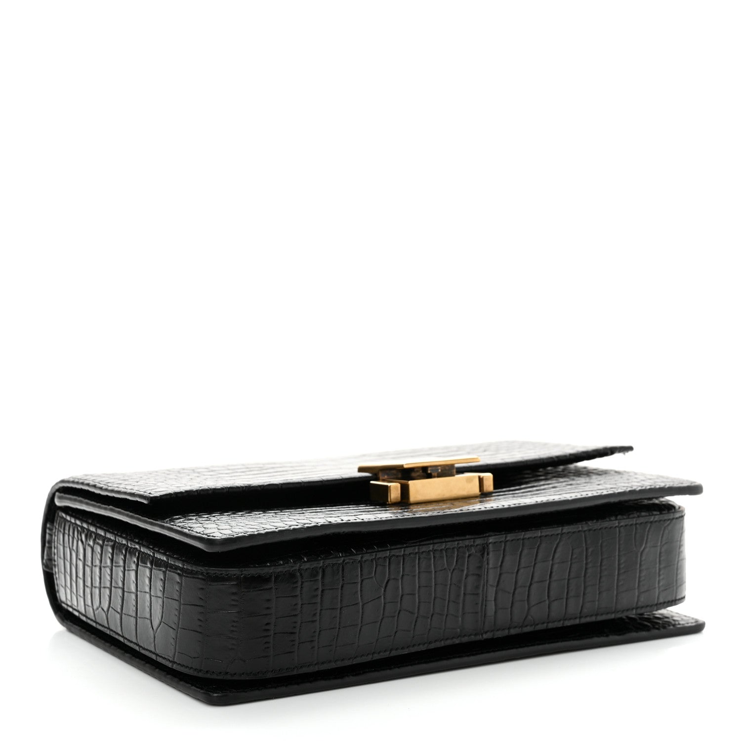 Saint Laurent Calfskin Crocodile Embossed Medium Bellechasse Satchel Black 4 of 13