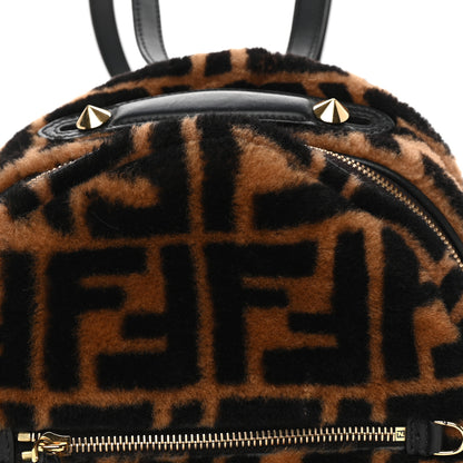 Fendi Shearling Macro FF 1974 Mini Backpack Tobacco Black 6 of 8