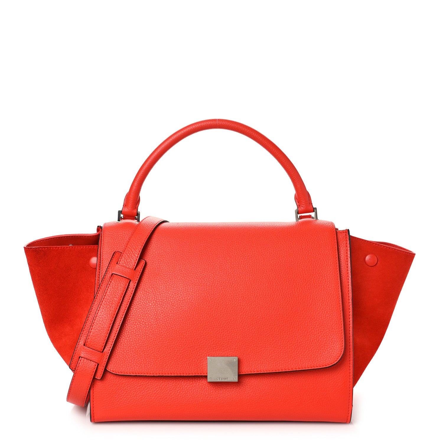 Celine Drummed Calfskin Suede Medium Trapeze Coquelicot 1 of 9