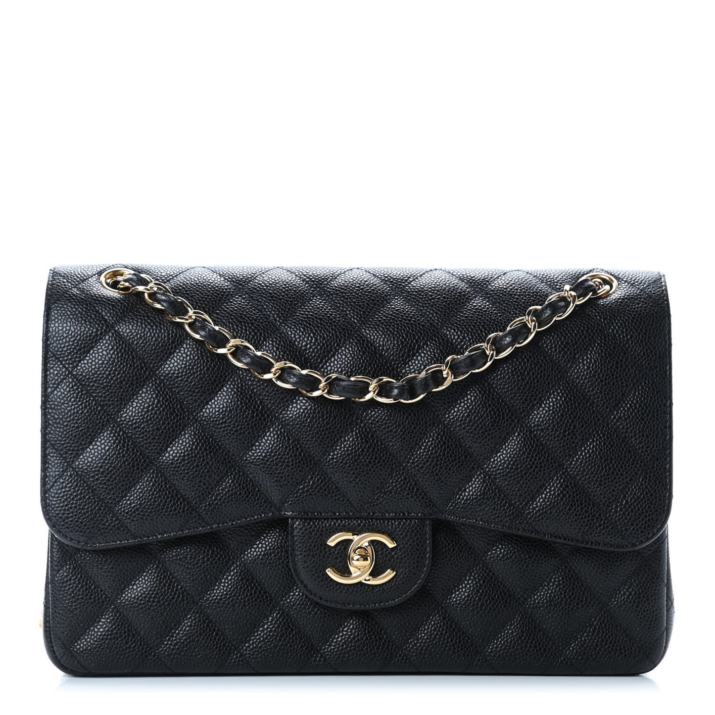 Caviar Quilted Jumbo Double Flap Black
