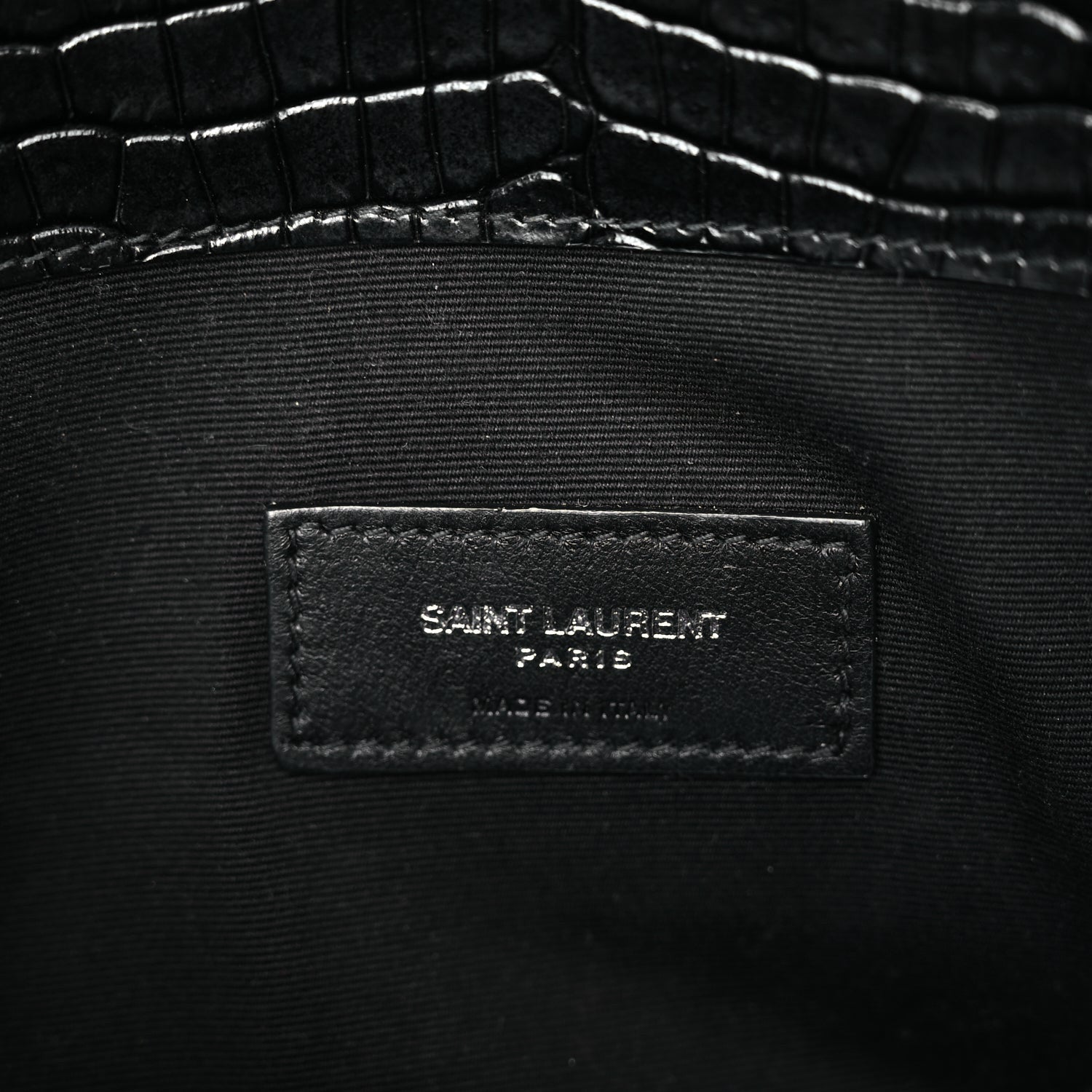 Saint Laurent Calfskin Crocodile Embossed Uptown Monogram Clutch Black 6 of 9