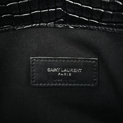 Saint Laurent Calfskin Crocodile Embossed Uptown Monogram Clutch Black 6 of 9