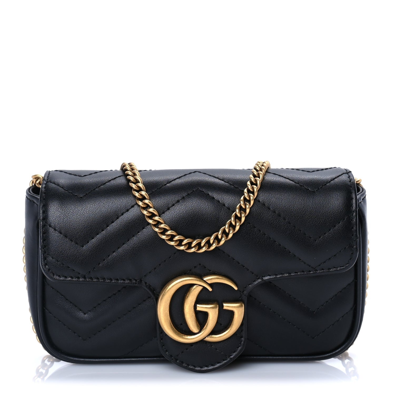 Gucci Calfskin Matelasse Super Mini GG Marmont Shoulder Bag  Black 1 of 8
