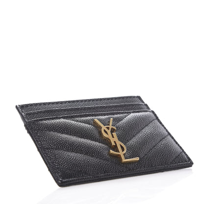 Saint Laurent Grain De Poudre Matelasse Chevron Monogram Credit Card Case Black 4 of 7