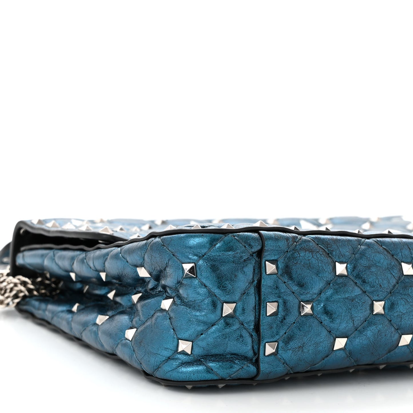 Metallic Wrinkled Lambskin Star Medium Rockstud Spike Shoulder Bag Peacock