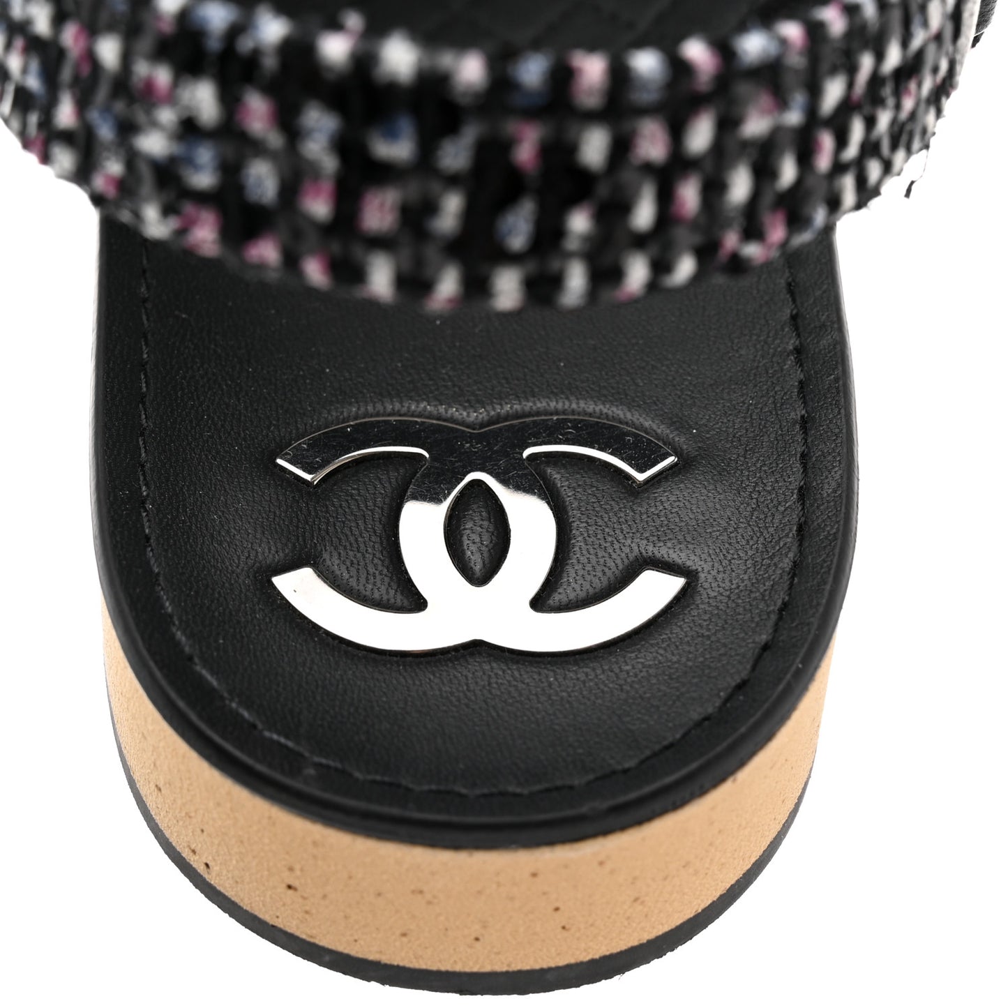 Tweed Lambskin Crystal CC Sandals 41 Black Multicolor