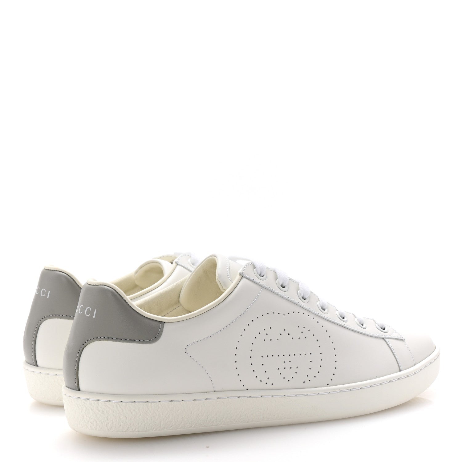 Gucci Calfskin InterLocking G Perforated Womens Ace Sneakers 38.5 White Grey Sky 5 of 7