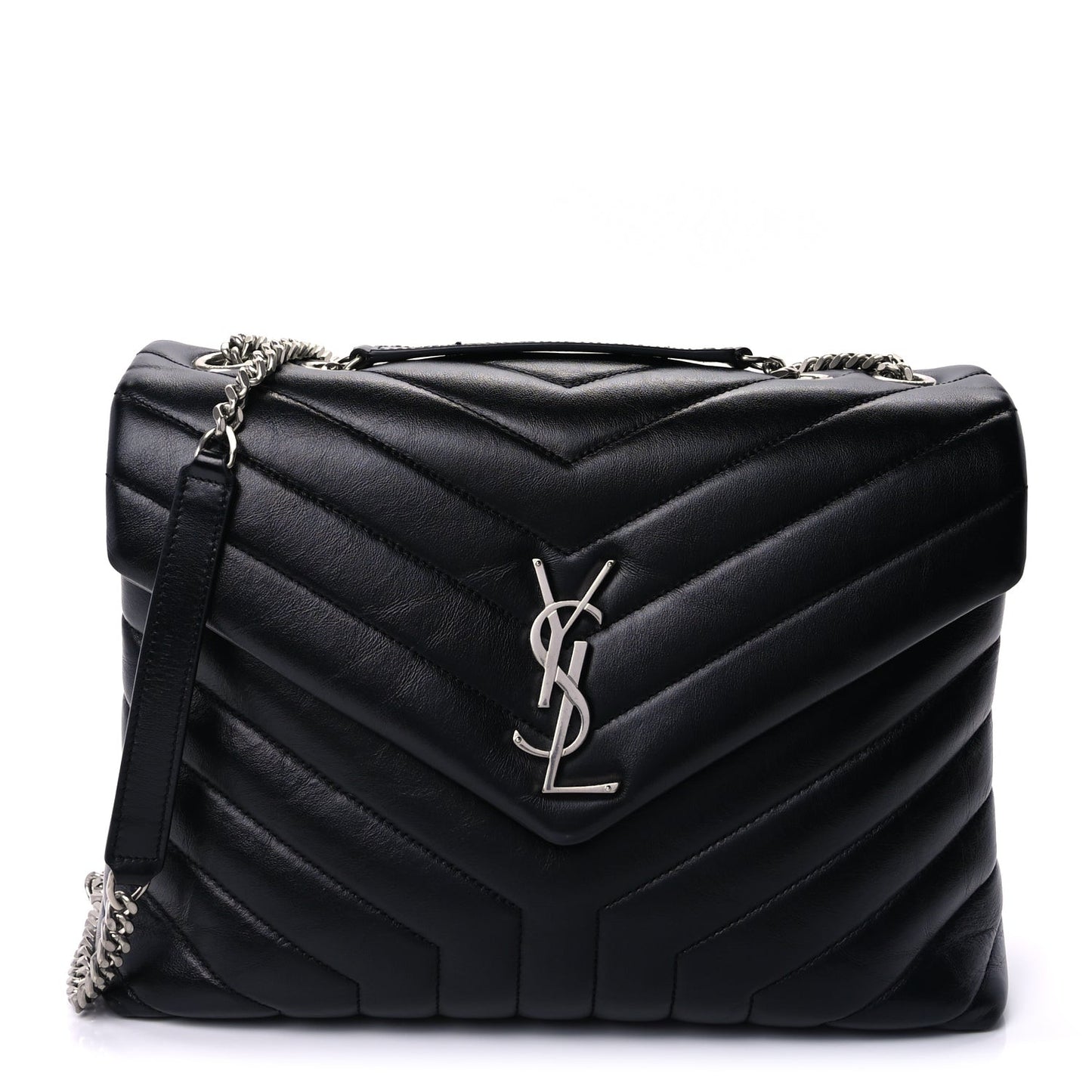 Calfskin Y Quilted Monogram Medium Loulou Chain Satchel Black