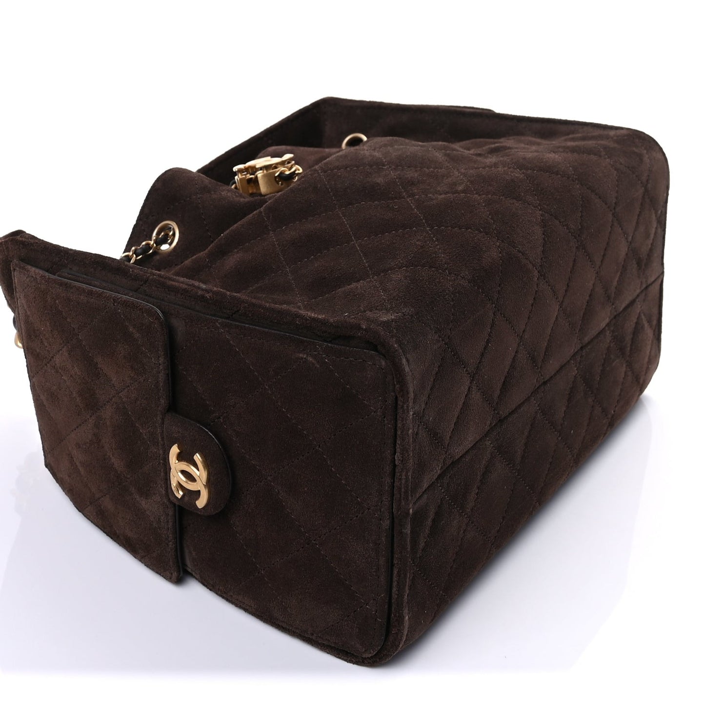 Suede Quilted Small  25 Handbag  Dark Brown