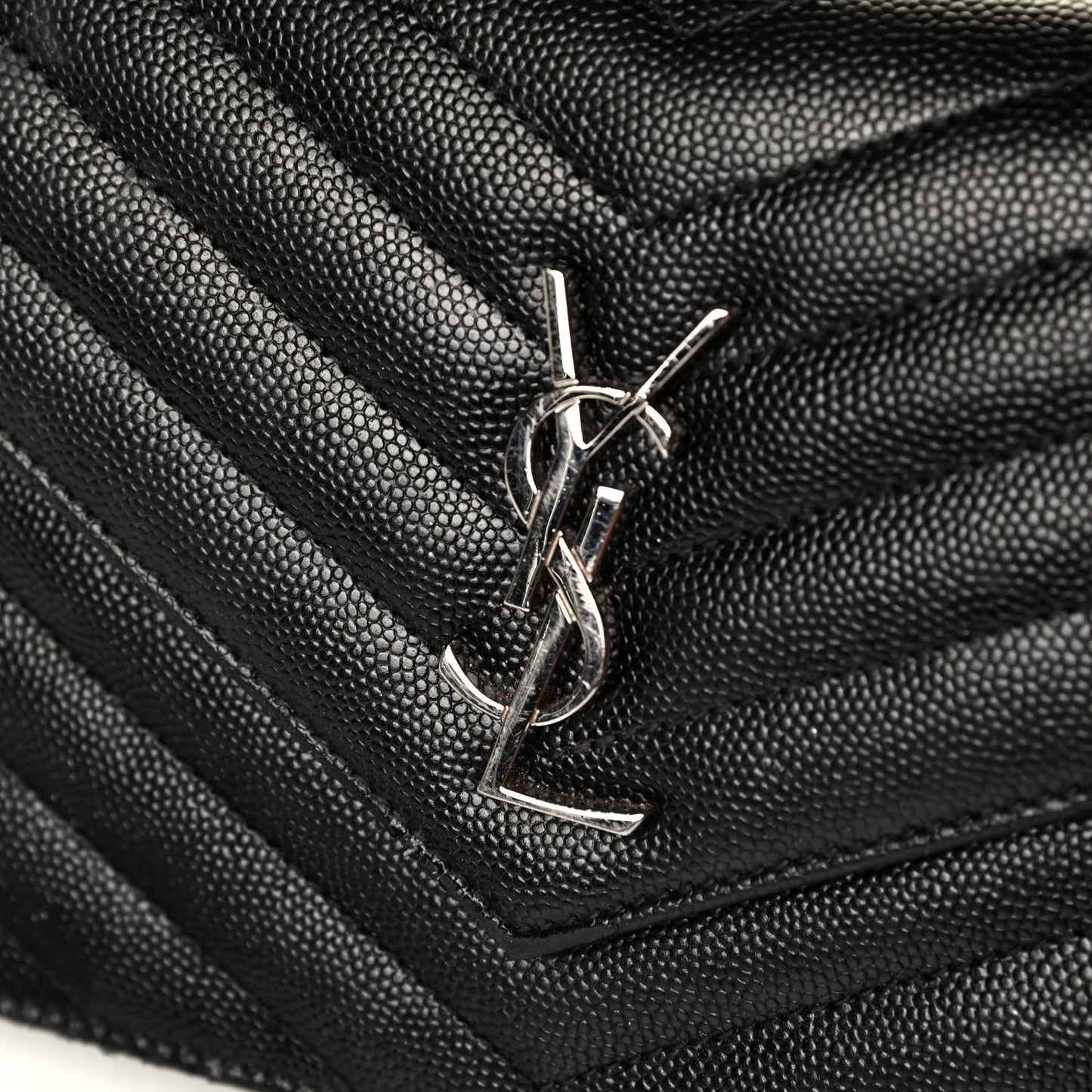 Grain De Poudre Matelasse Chevron Monogram Envelope Chain Wallet Black