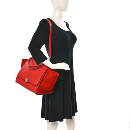Celine Drummed Calfskin Suede Medium Trapeze Coquelicot 2 of 9