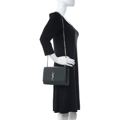 Saint Laurent Grain De Poudre Medium Monogram Kate Satchel Vert Fonce 2 of 9