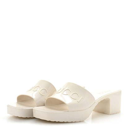 Gucci Rubber Logo Womens Platform 20/60mm Slide Sandals 38 Mystic White 4 of 7