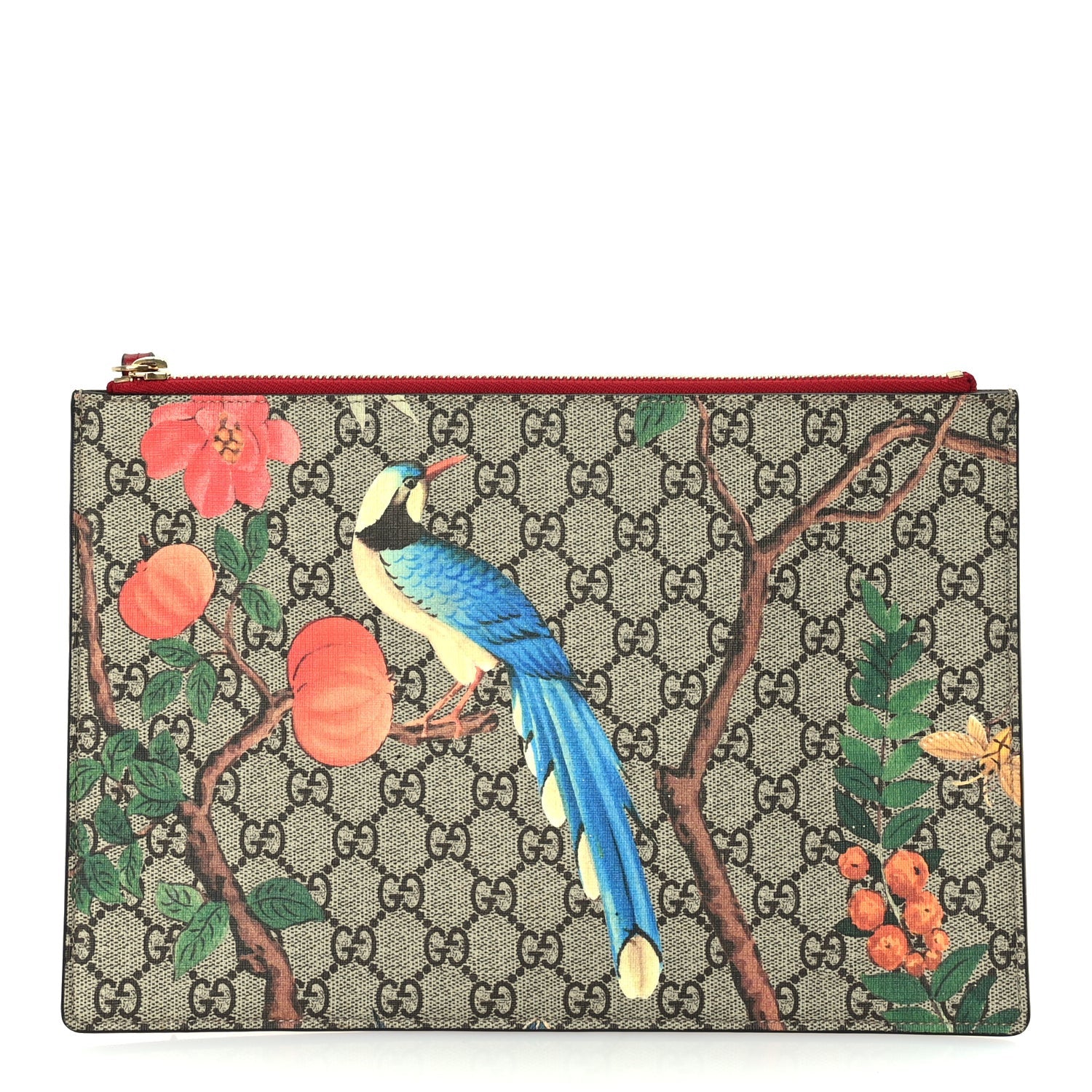 Gucci GG Supreme Monogram Tian Large Zip Pouch Beige Multicolor Red 1 of 7