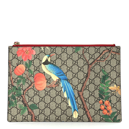 Gucci GG Supreme Monogram Tian Large Zip Pouch Beige Multicolor Red 1 of 7