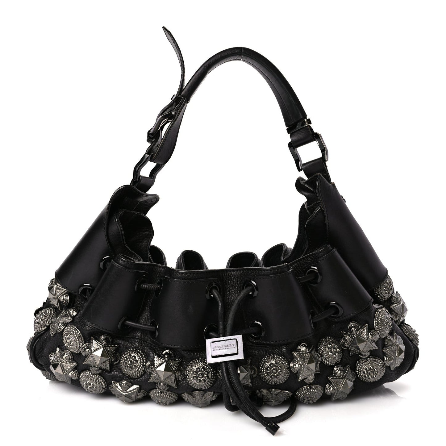 Calfskin Mason Warrior Studded Hobo Black