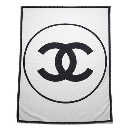 Chanel Merino Wool Cashmere CC Throw Blanket Black White 1 of 5