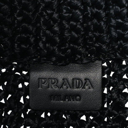 Prada Yarn Raffia Effect Crochet Small Logo Tote Black 5 of 8