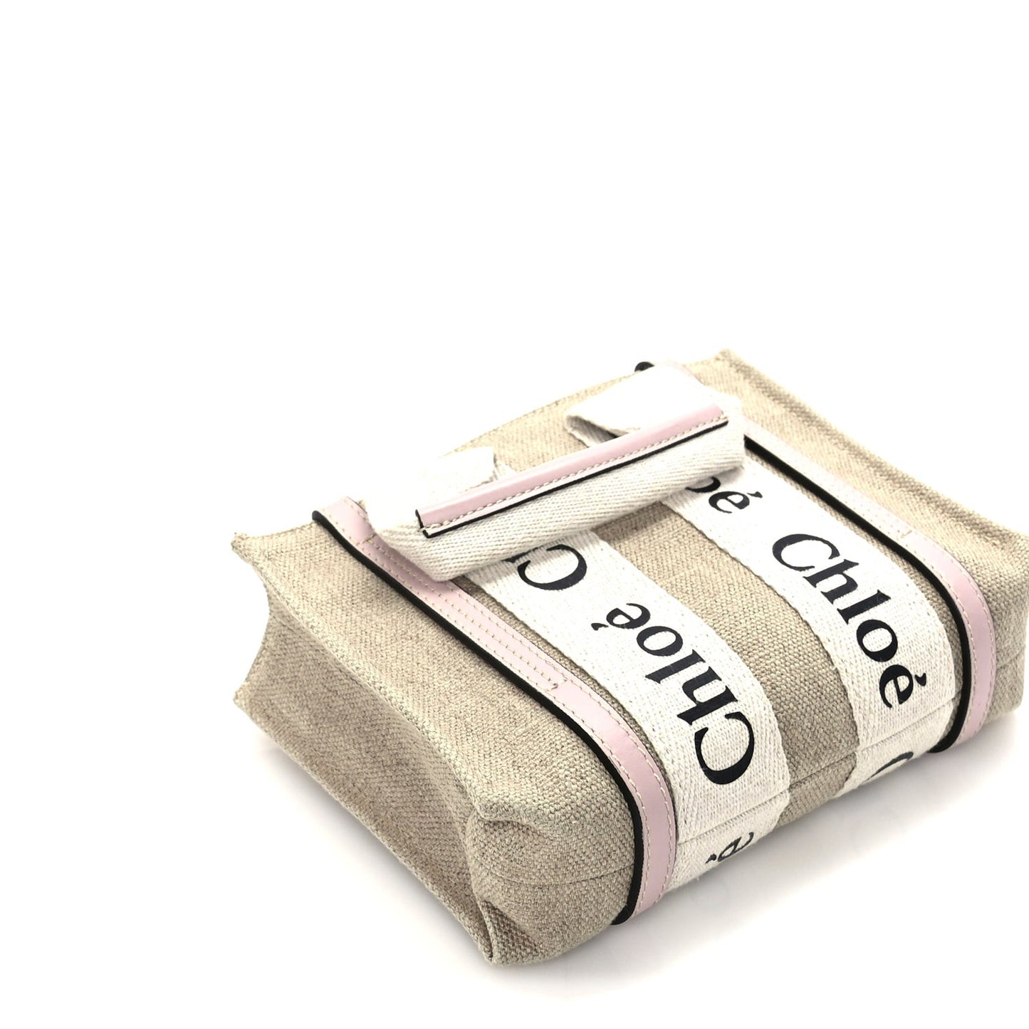Cotton Calfskin Mini Woody Ribbon Tote  White Pink
