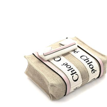 Chloe Cotton Calfskin Mini Woody Ribbon Tote  White Pink 8 of 9