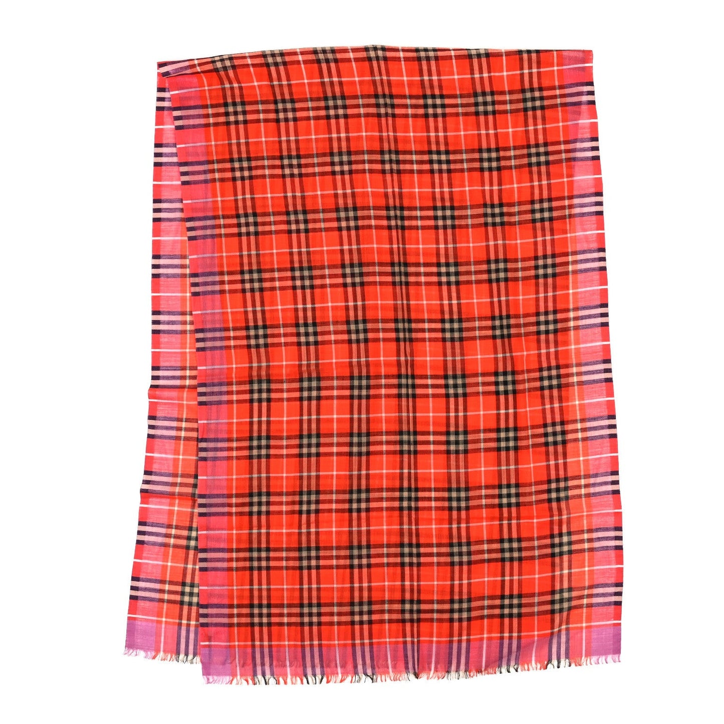 Wool Silk Gauze Vintage Check Scarf Orange Pink