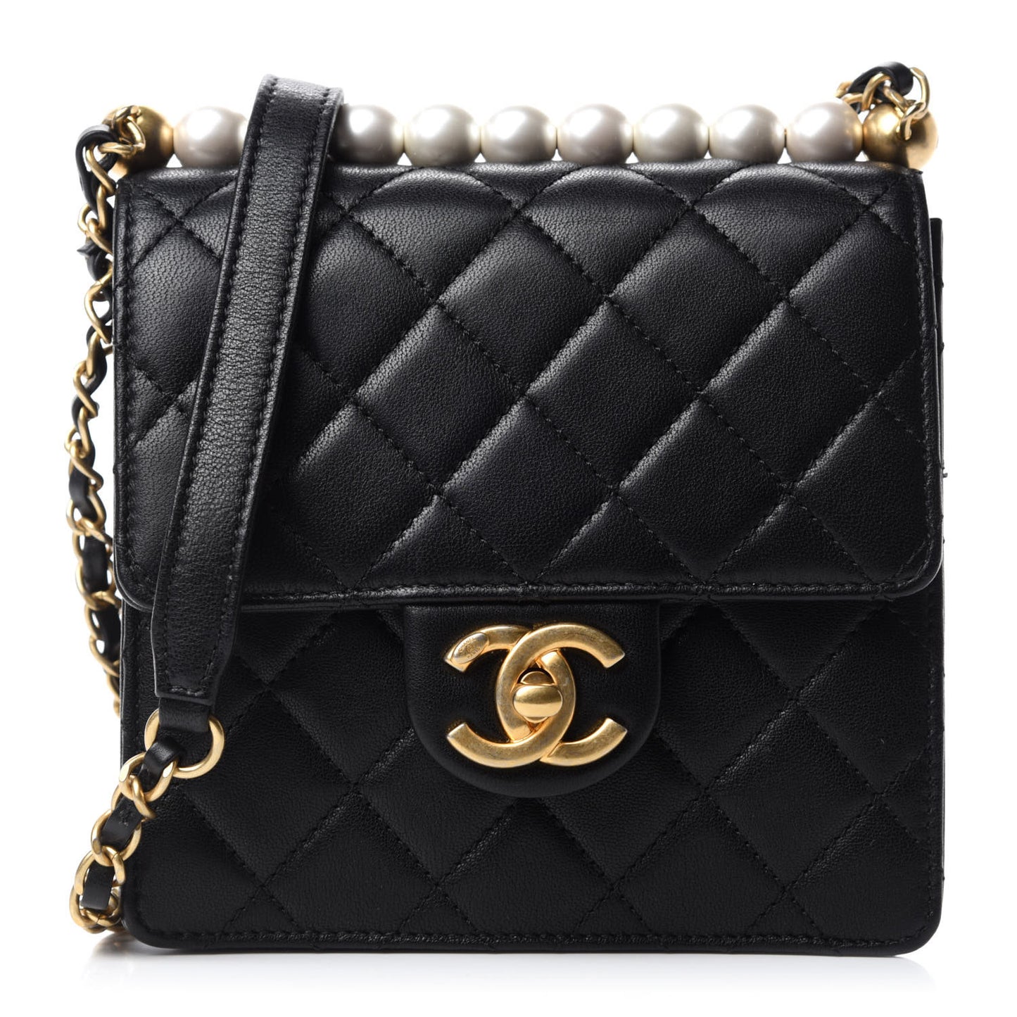 Goatskin Quilted Chic Pearls Flap Black