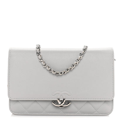 Chanel Grained Calfskin Quilted CC Box Wallet On Chain WOC Grey 1 of 9